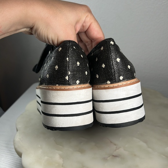 ZARA-Striped Platform Derby Canvas Shoes-Black/White Polka Dots-Size 39/8.5 - Picture 6 of 12